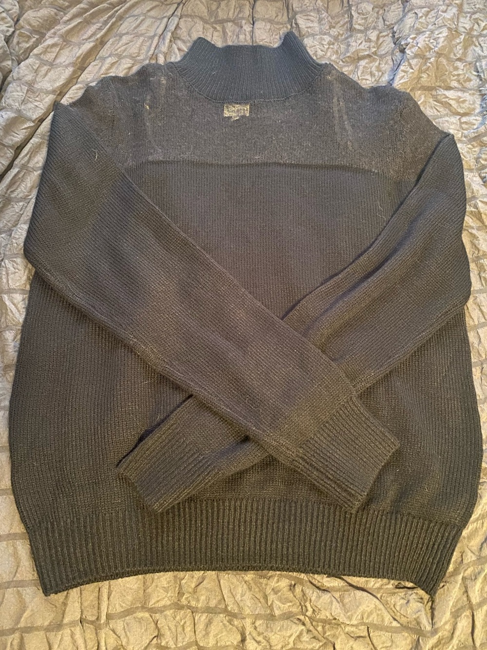 Francesca’s Black Mock Neck Knit Sheer Sweater